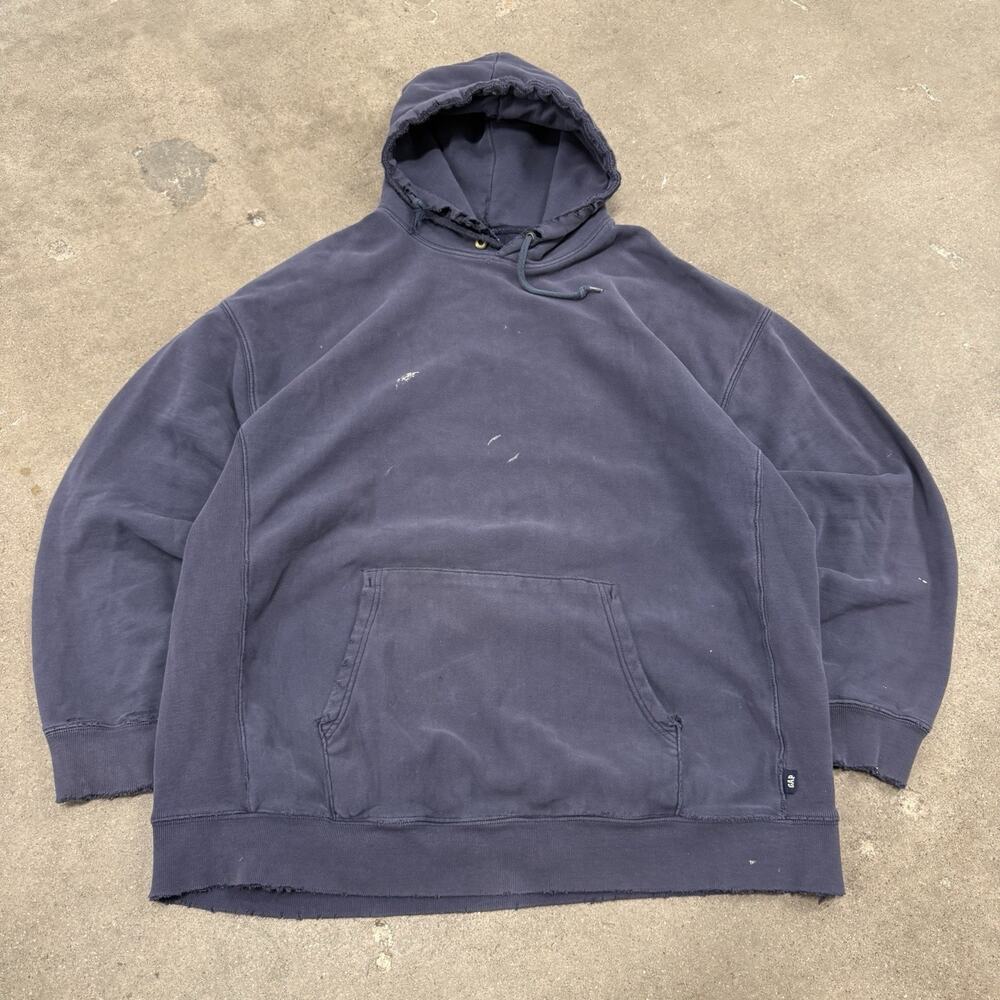 VINTAGE GAP THRASHED HEAVYWEIGHT BLANK NAVY PULLOVER HOODIE XXL MEN